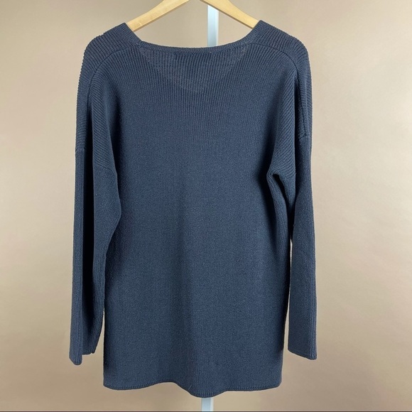 Vintage Jones NY 90’s Large Slouchy Jersey Stretch Boxy V Neck Sweater Pockets - Picture 2 of 5